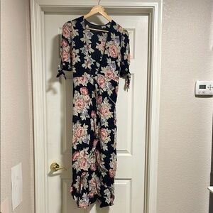 Reformation Black and Pink V-Neck Sundress